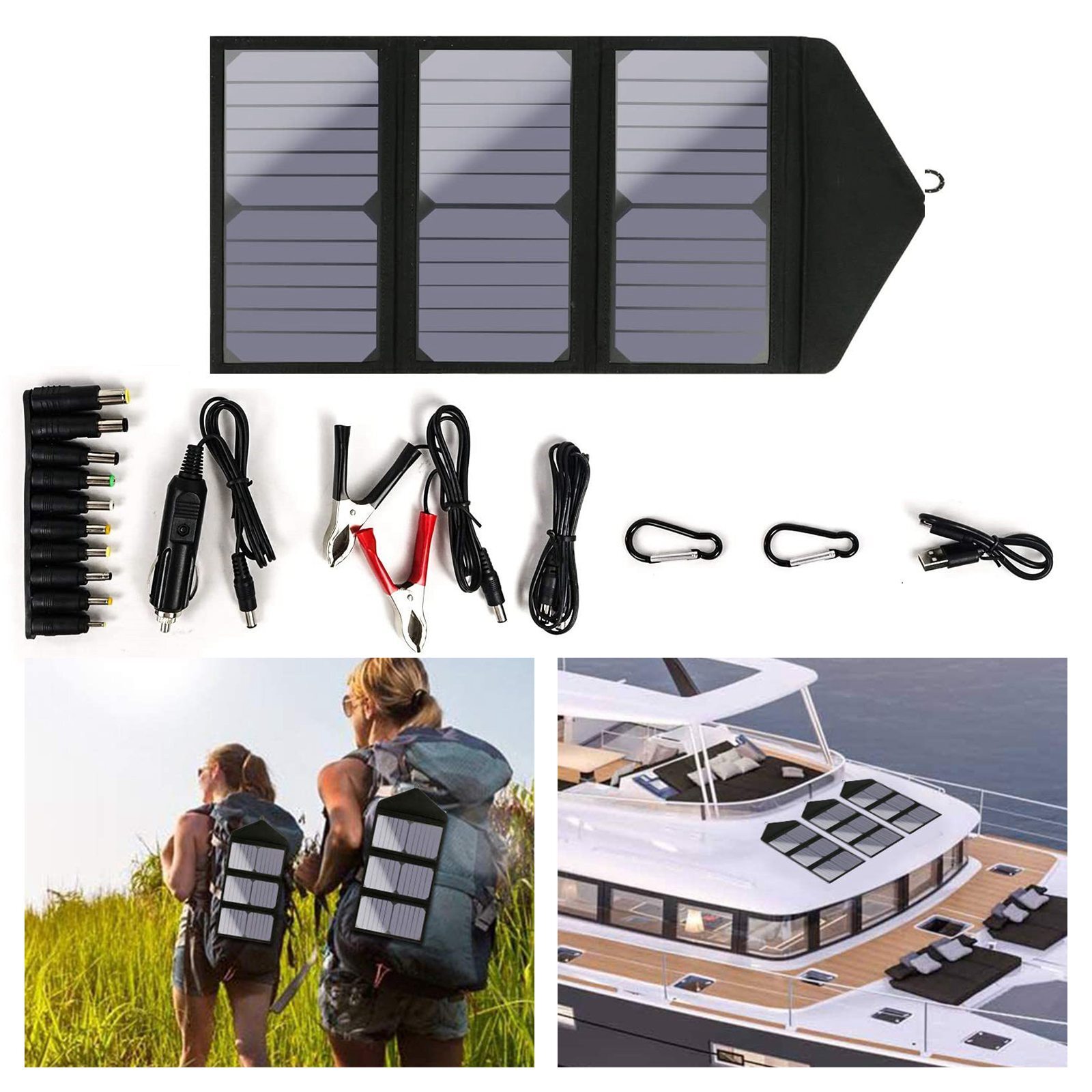 2USB 60W Solar Panel Kit Folding Power Bank Outdoor Camping Hiking Phone Charger