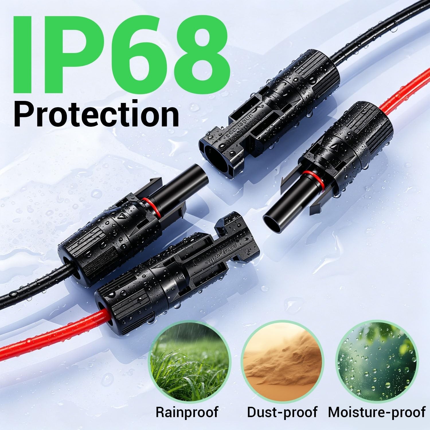 30FT 10AWG Solar Panel Extension Cable with Waterproof Connectors for RV & Solar