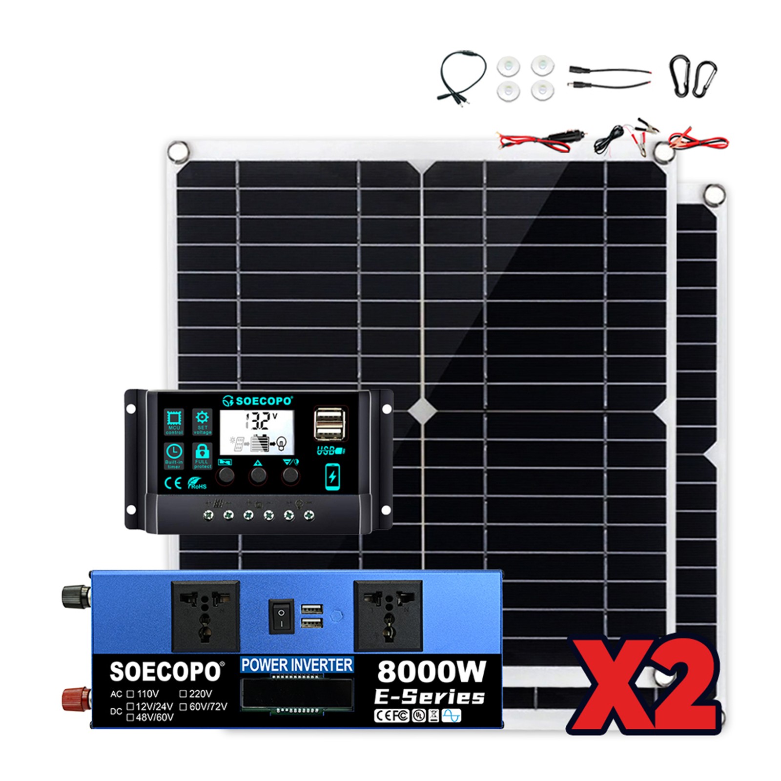8000W Solar Inverter Kit (12V24V DC to 110V/220V AC) + 2pcs Solar Panels