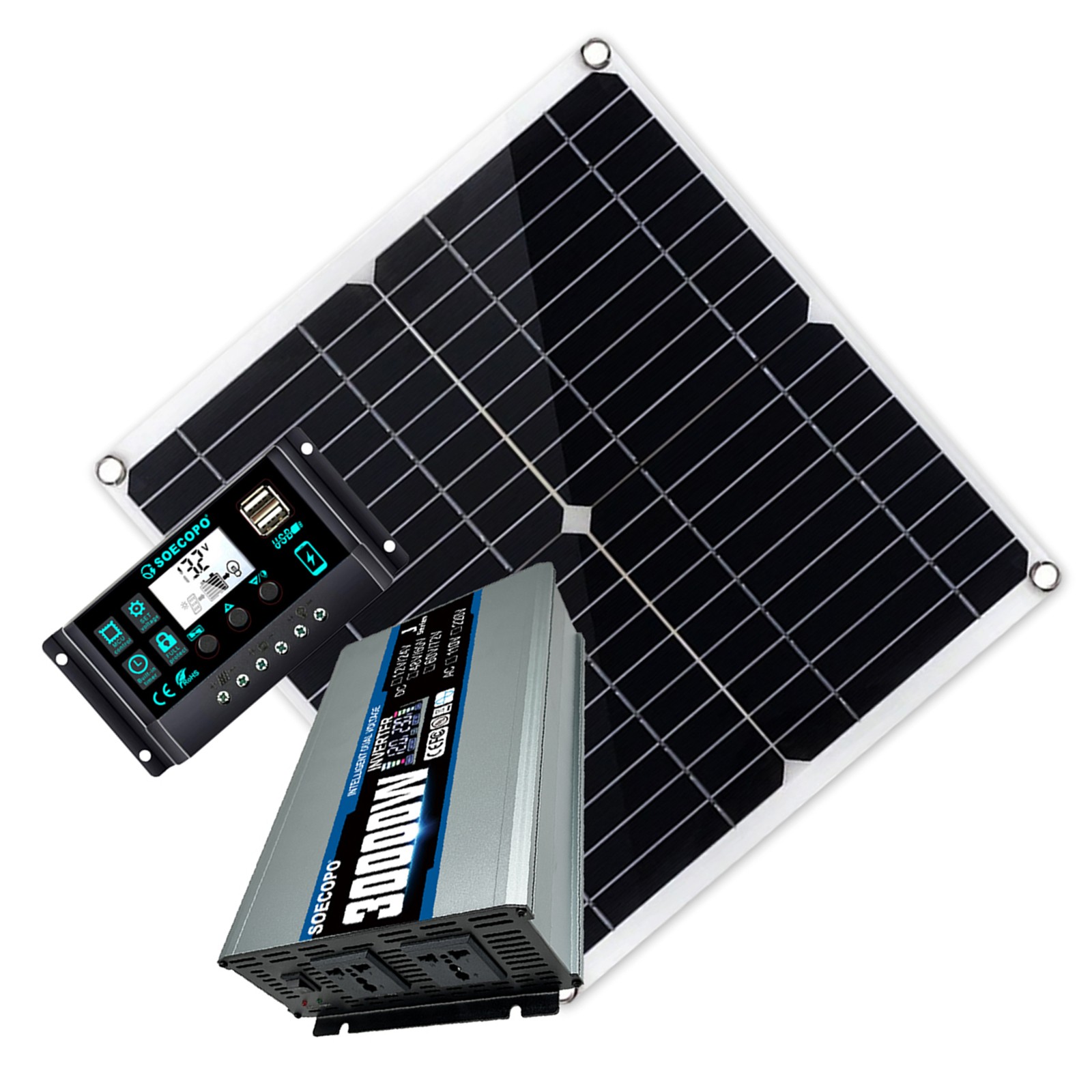 30000W High-Efficiency Solar Energy System | 300W Panel + Controller + Inverter