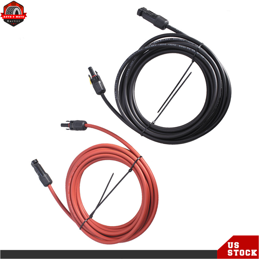 1 Pair Black + Red Solar Panel Extension Cable Wire Connector 12/10 AWG New