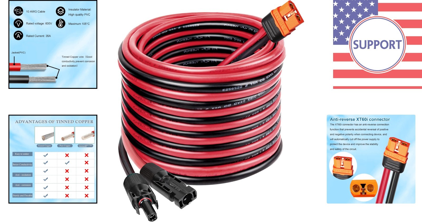 10AWG Solar to XT60i Cable – 25FT High-Efficiency Connector for Solar Generators