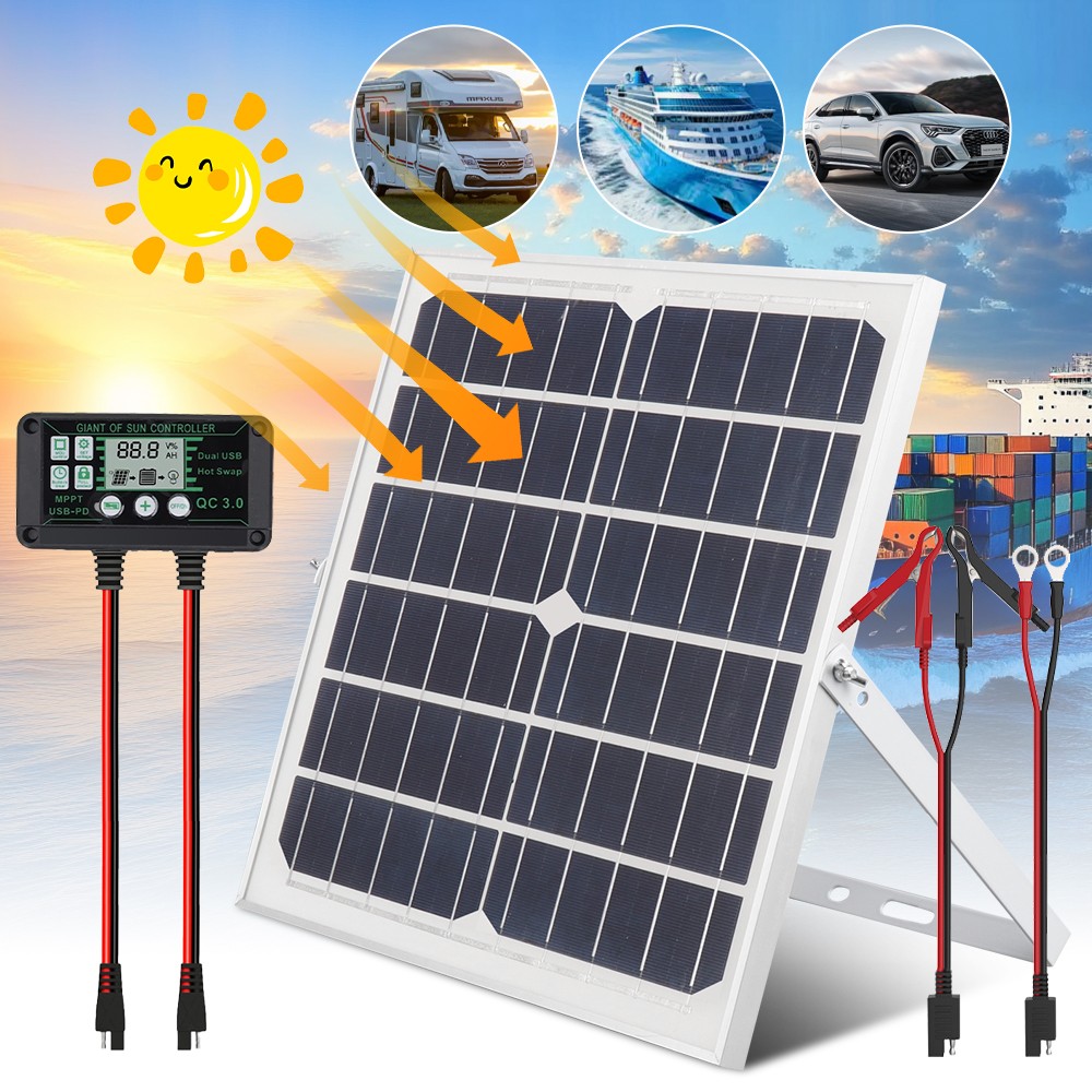 12V 30W Solar Panel with MPPT Controller Car Battery Trickle Charger Maintainer
