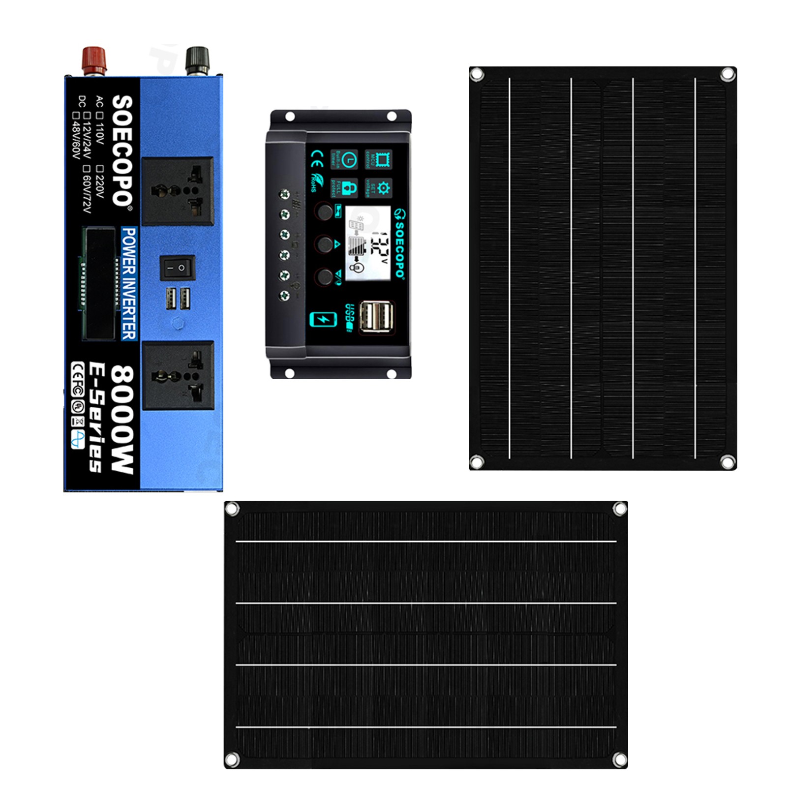 8000W Solar Generator Kit Inverter + 2 Rugged Solar Panels + 100A Controller