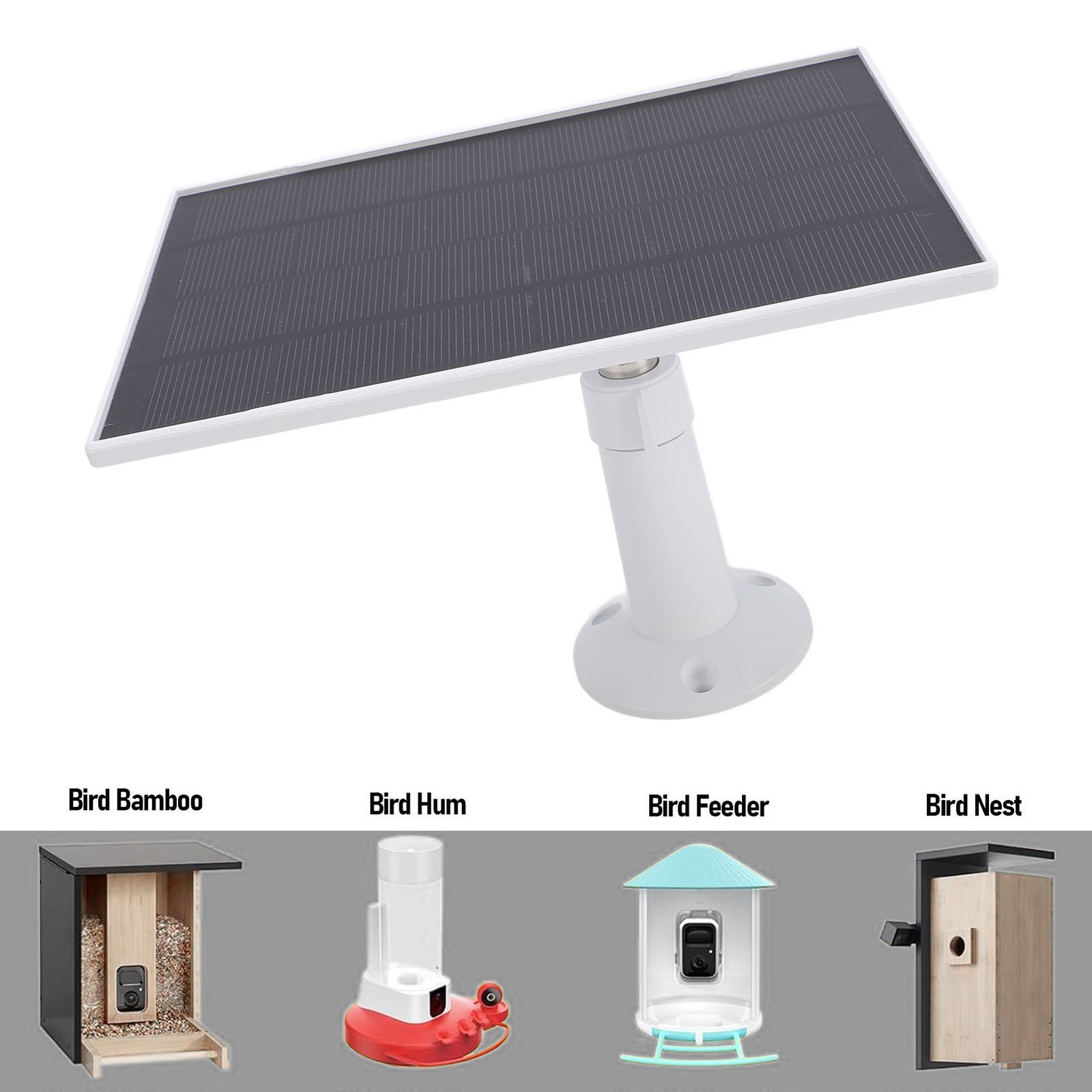 White Solar Panel For Bird Feeder Camera Waterproof Charger For Outdoor Use