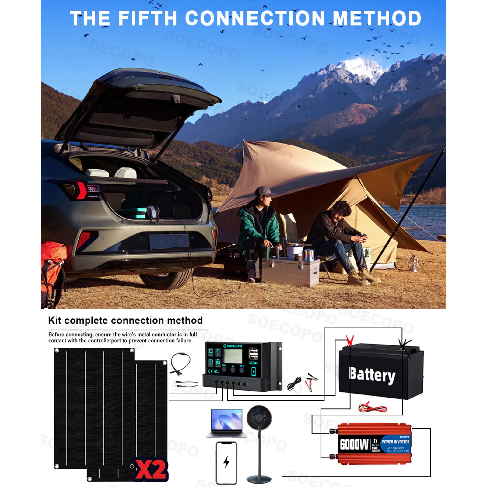 6000W DC to AC Solar Inverter Kit | Includes 2pcs Solar Panels&Charge Controller