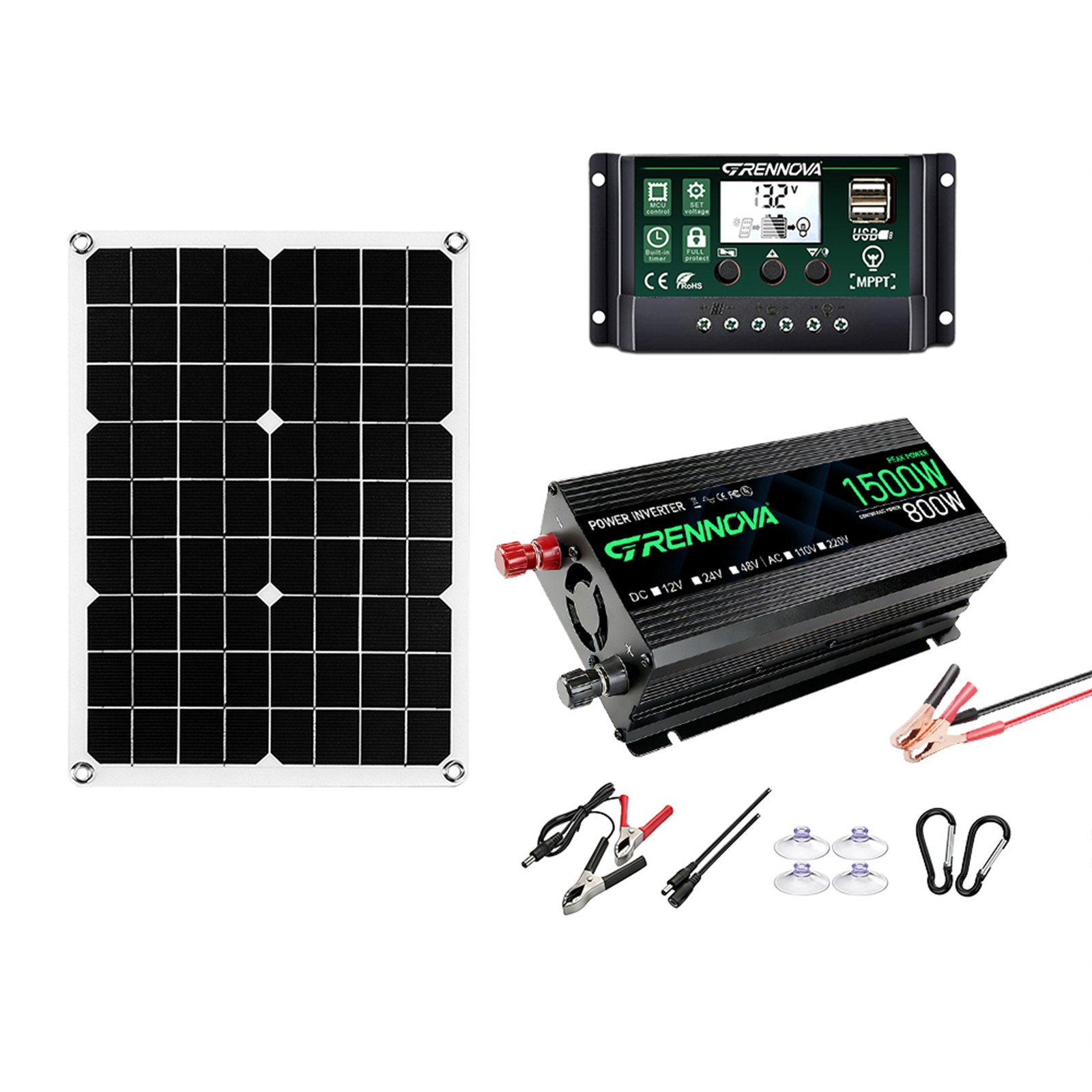 Grennova 1500W Solar Kit 40W Panel 60A MPPT 110/220V Inverter Off-Grid Home RV
