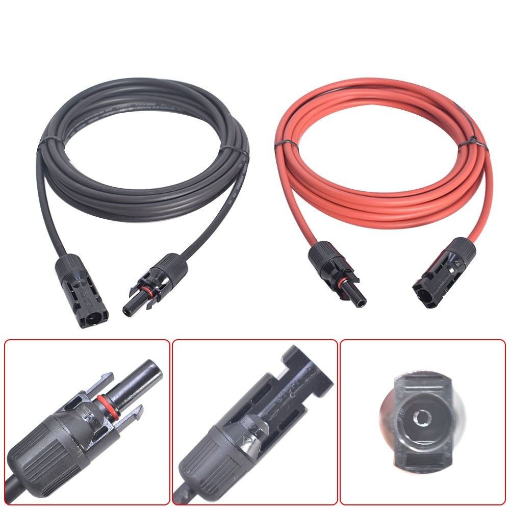 1 Pair 10ft 12AWG Black and Red Solar Panel Extension Cable Wire Connector