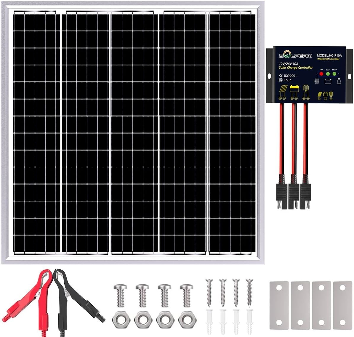 Solar Panel Kit 50W 24V, Intelligent Waterproof 10A PWM Controller, Home Outd…