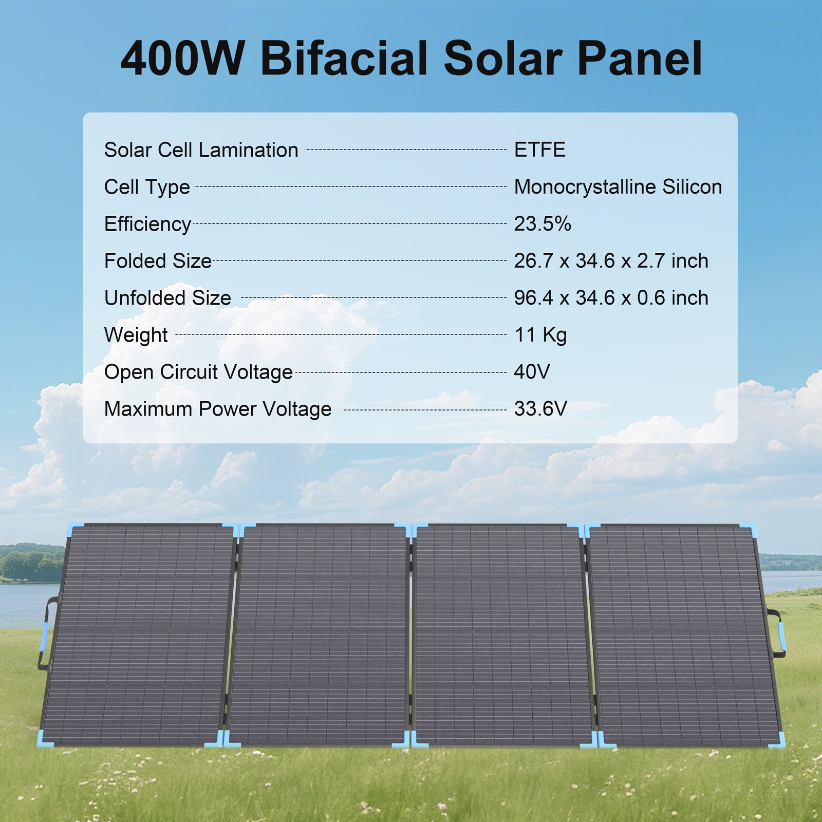 E-POWO 110W 220W Bifacial Solar Panel 400W for Power Station RV Camping Outdoor