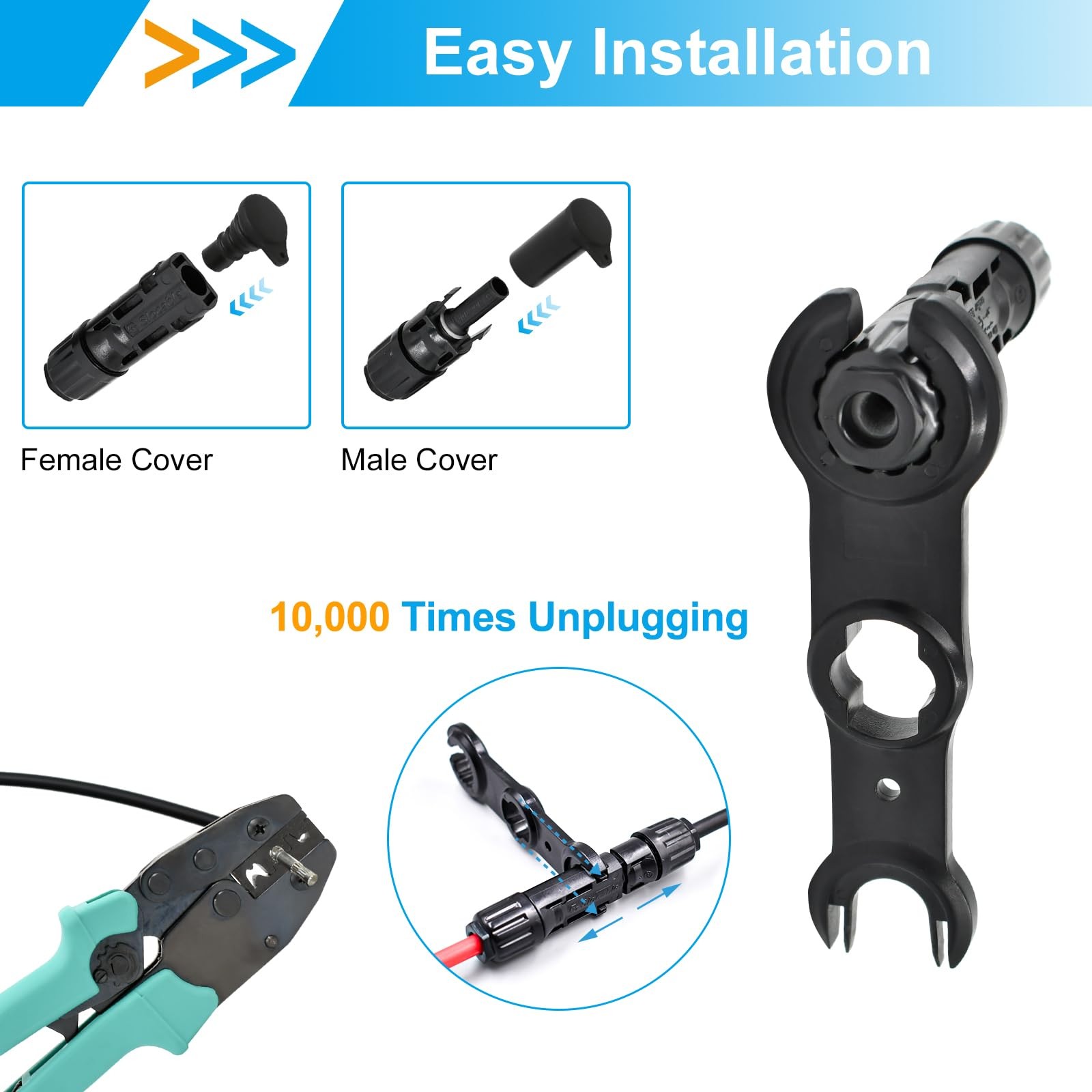 8AWG Solar Panel Connector 10mm2, 1500V IP68 Waterproof 70A PV Plug Tinned Co…