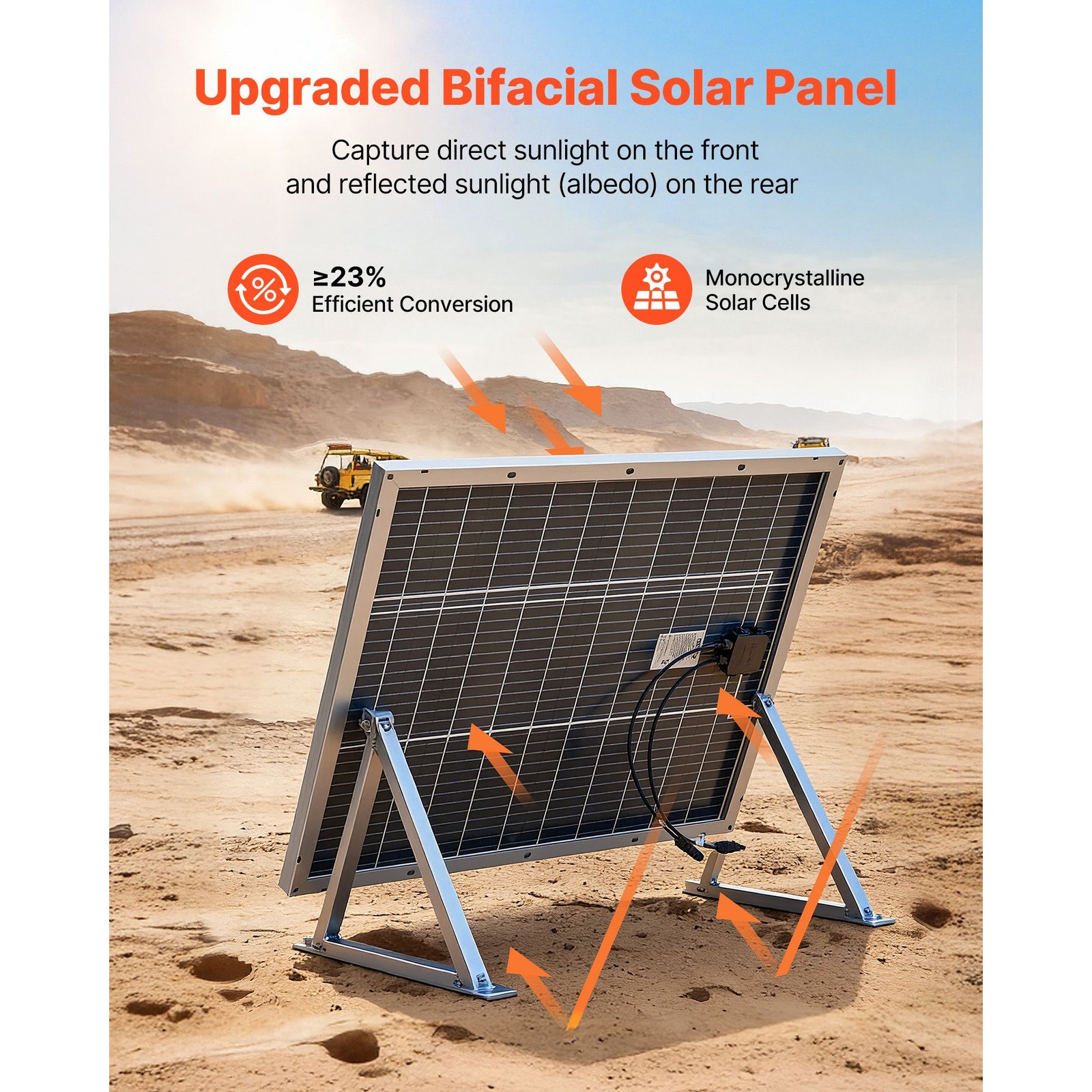 2 – Pack 100W Bifacial Solar Panels, 23% Efficient N – Type Monocrystalline