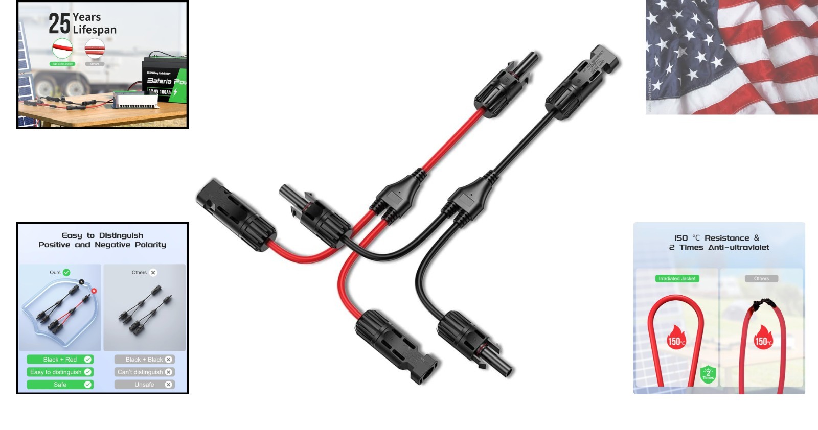 30A Solar Connectors Y-Branch Cable Pair – Fast Charging for Solar Panels