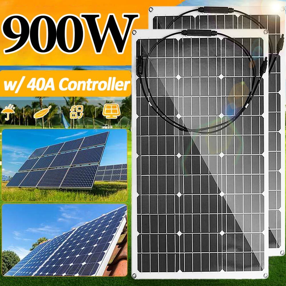 150-900W Solar Panel Kit 12V with 40A Solar Charge Controller Dual 5V USB Output