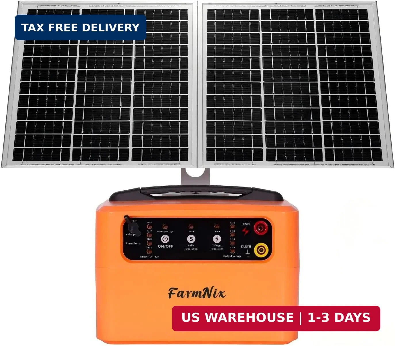 24 Hour Solar Electric Fence Charger, 30 Miles Solar Fence Energizer, 6-12KV Adj