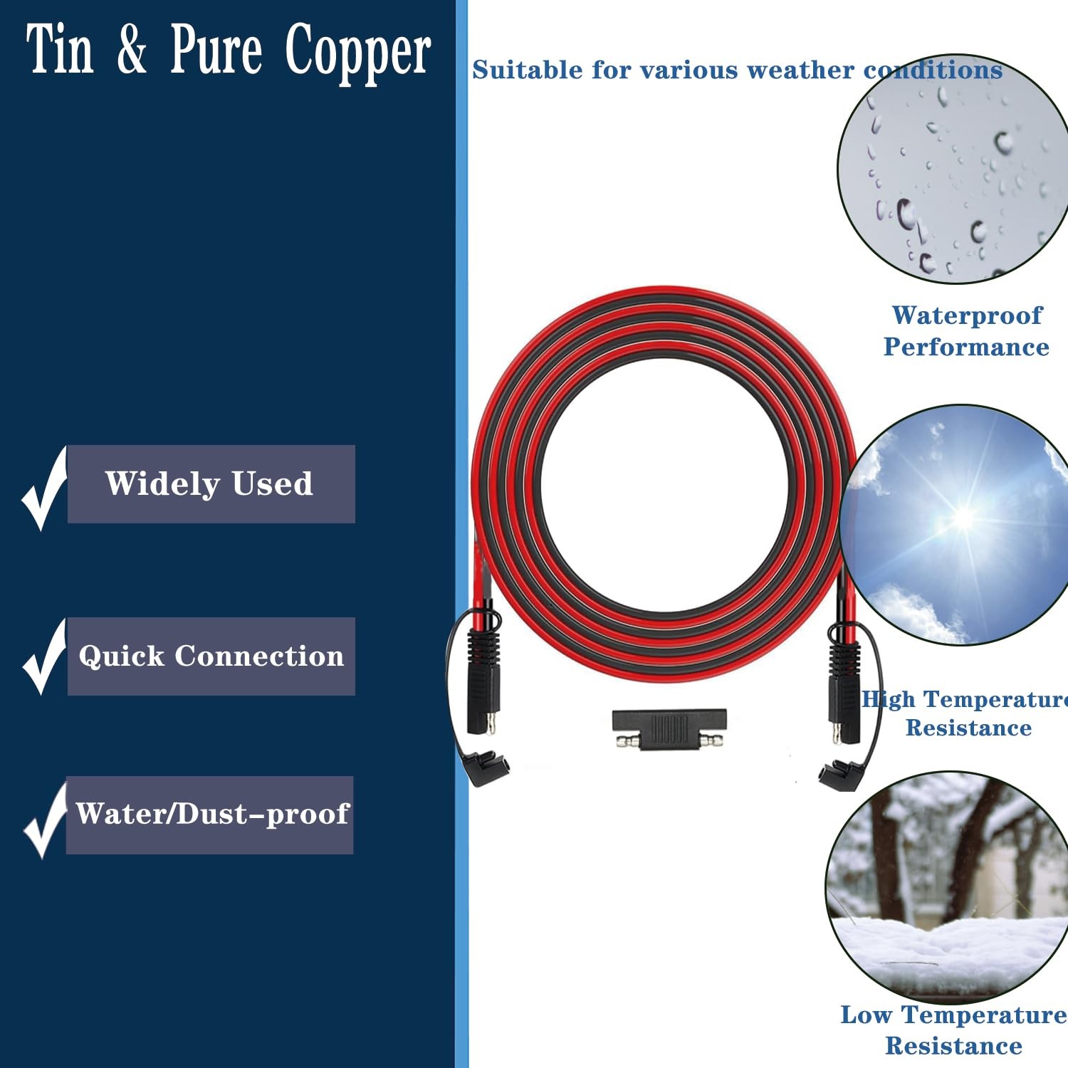 25FT SAE Extension Cable, SAE Connector with Dust Cover, Solar Wiring Adapter…