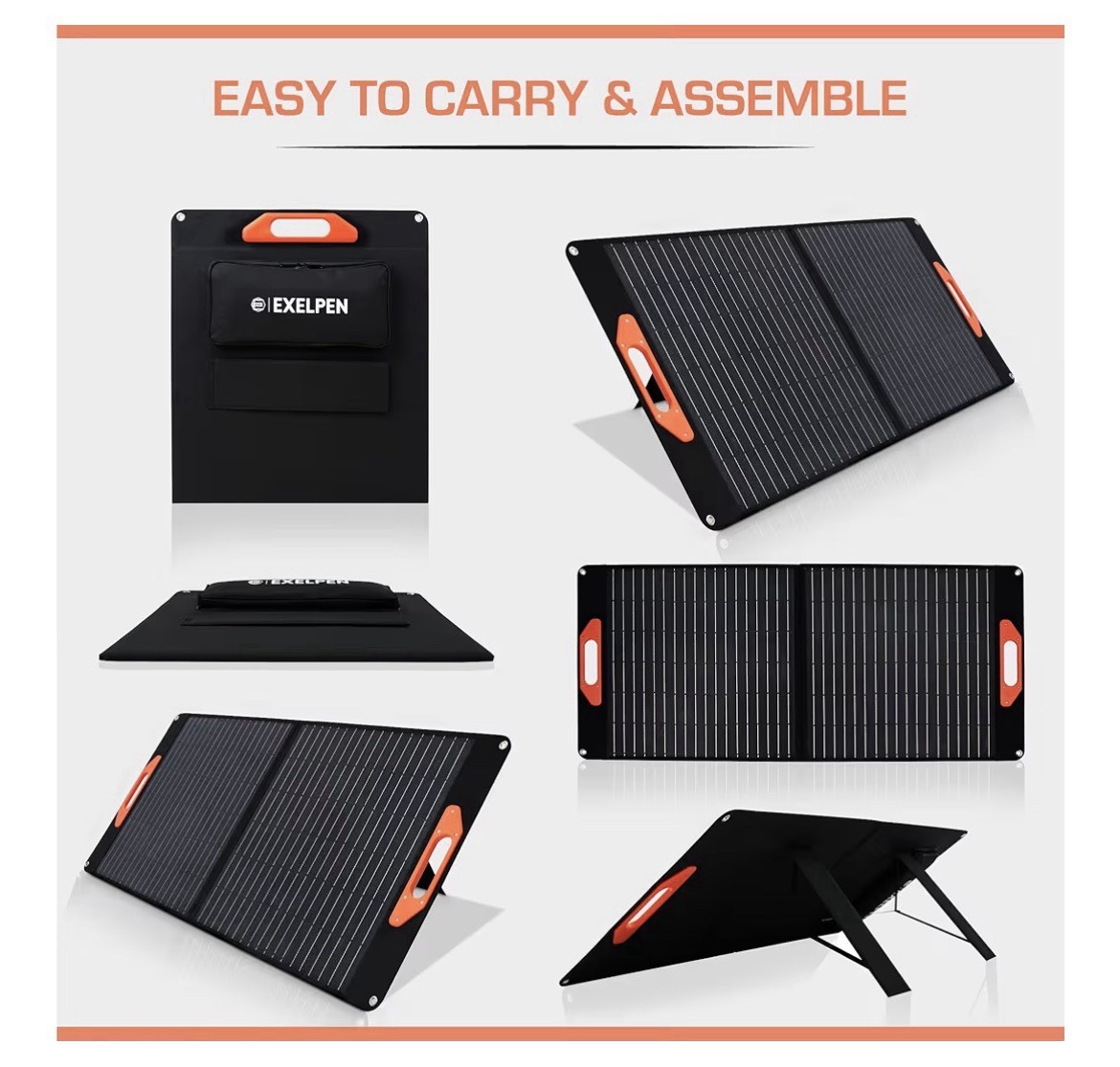EXELPEN Portable Solar Panel Kit – 60W Foldable Camping, Outdoor IP54 Waterproof