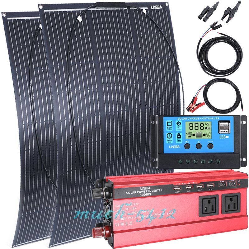 100W 200W 400W Solar Panel Kit for 18V Mono PV RV Home Off-Grid Battery Charge
