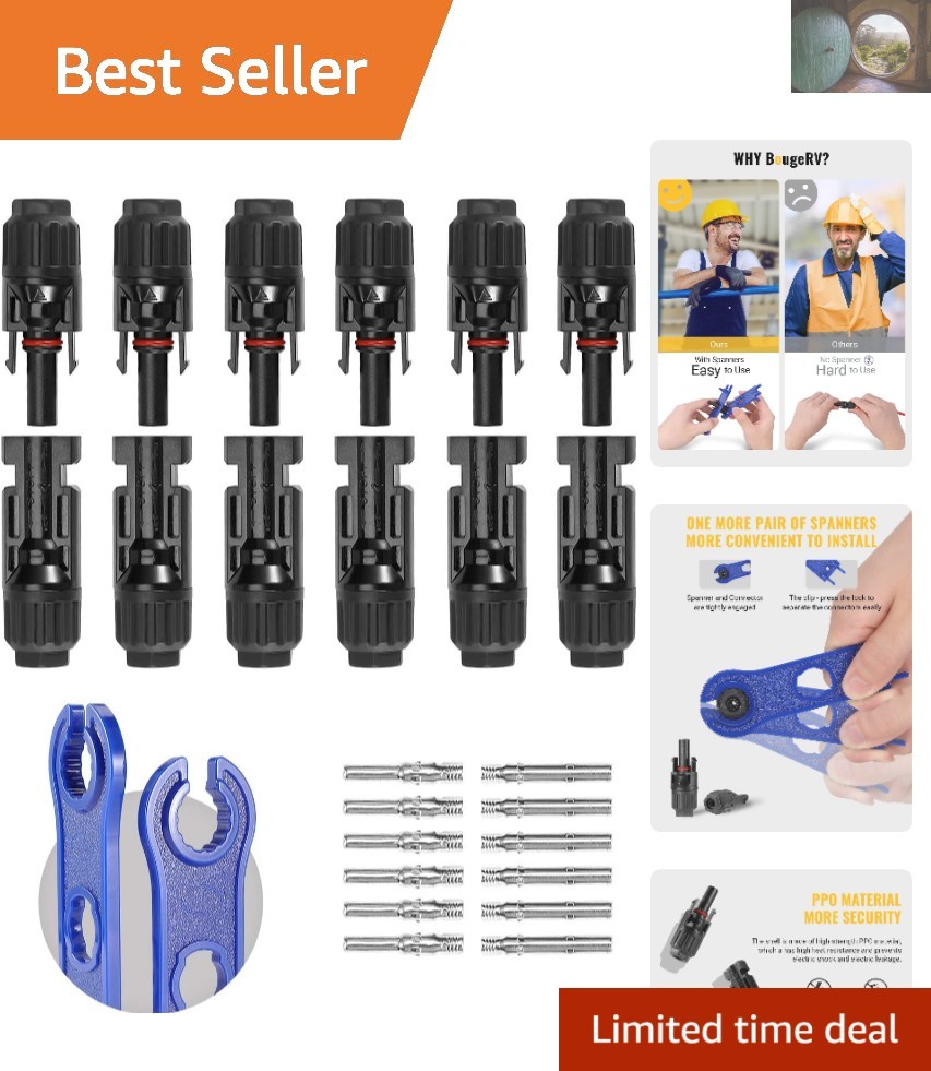 12 PCS Male/Female Solar Connectors with Spanners – Waterproof & UV Resistant