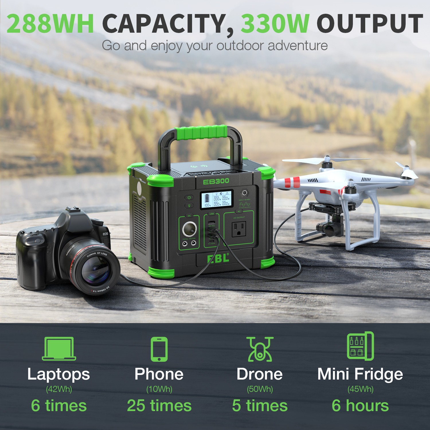 330W 288.6WH Power Station Portable Solar Generator RV Backup LiFePO4 Battery