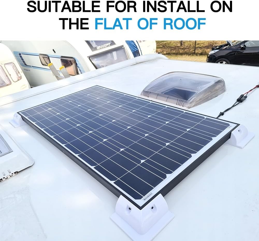 2-Pack White PC No-Drill Solar Panel Corner Mounting Brackets, RV Boat Van Roof