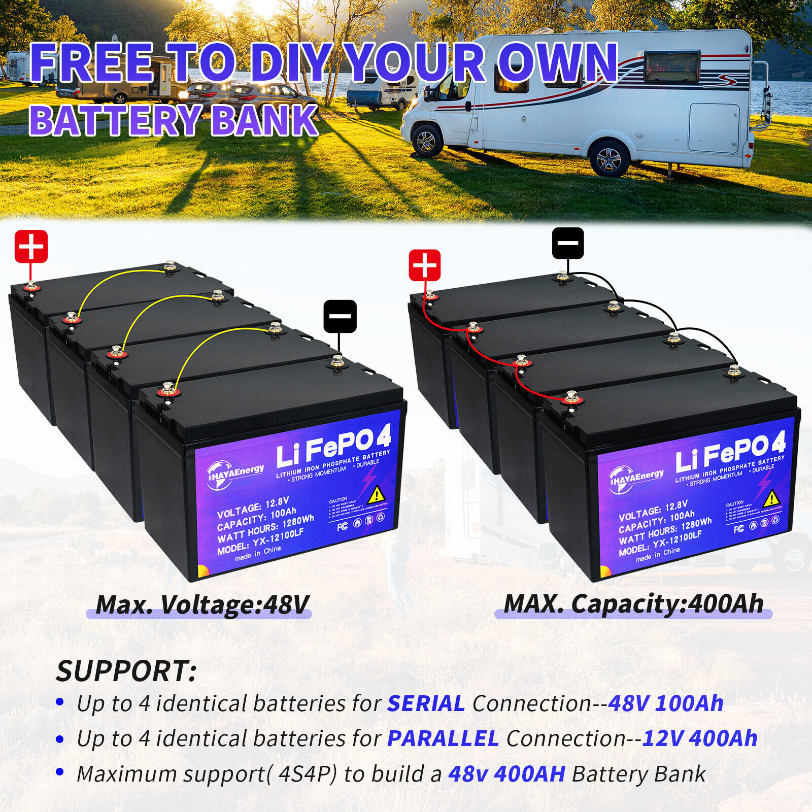 12V LiFePo4 100Ah Lithium Golf Cart Battery for RV Deep Cycles Solar System