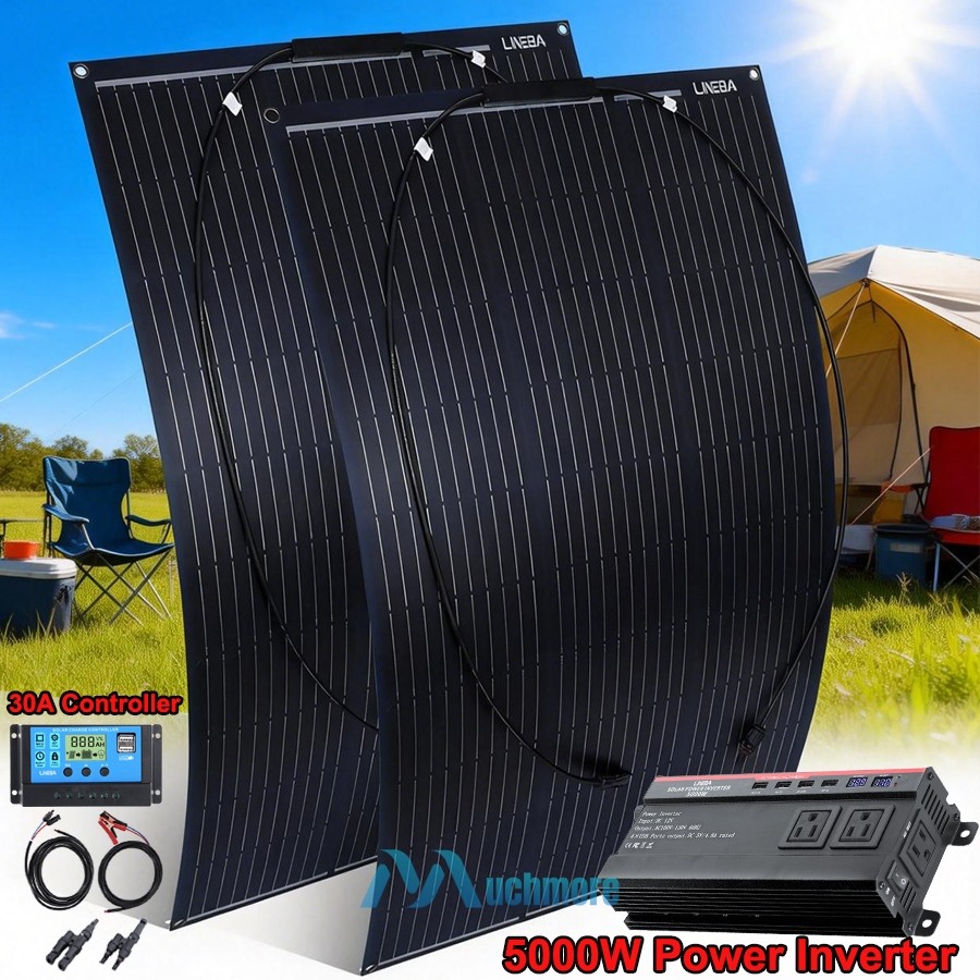 5000W Power Inverter 200W Completed Solar Panel Kit for Car Boat RV Home Rooftop