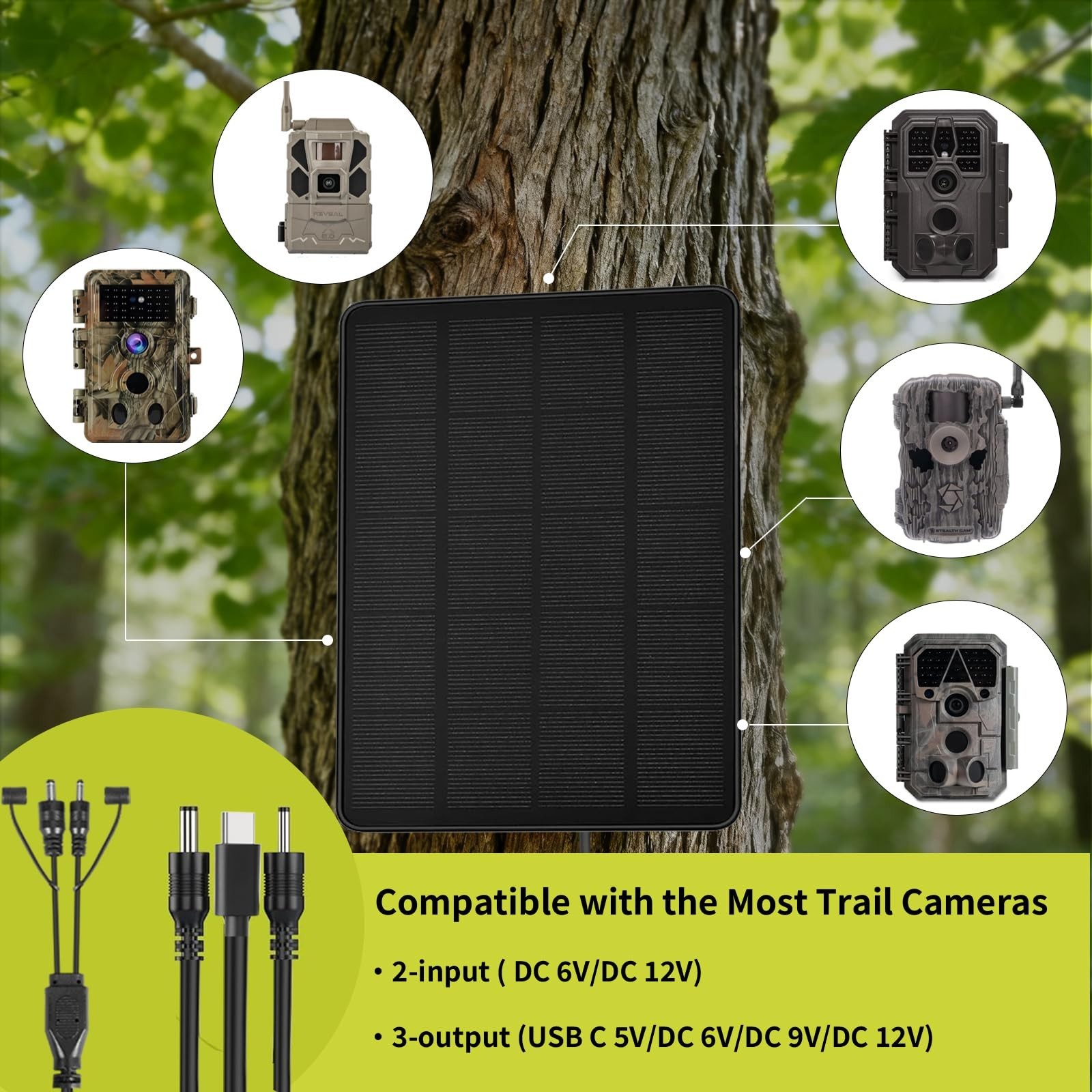 Solar Panel for Trail Camera 2-Pack, 5000mAh Battery, IP66 Waterproof, USB-C & D
