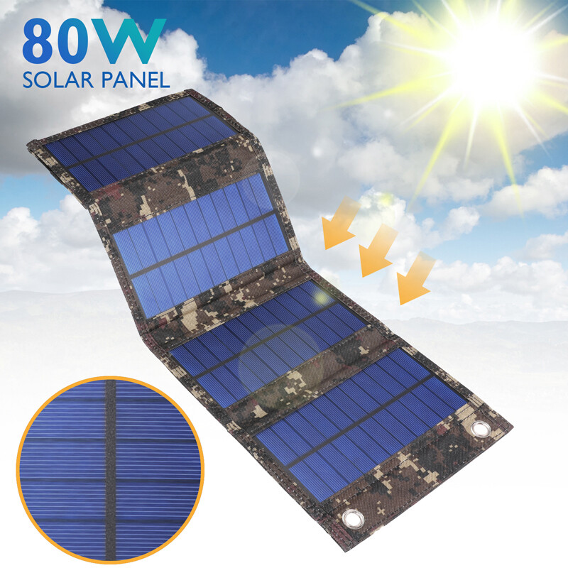 2X 2023 80W USB Portable Charger Solar Panel Foldable Power Bank For Cell Phone