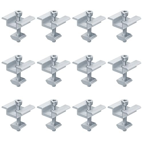 12 Pack Solar Panel Mid Clamps – Aluminum Mounting Brackets for 5/8″ to 1-7/8″ F