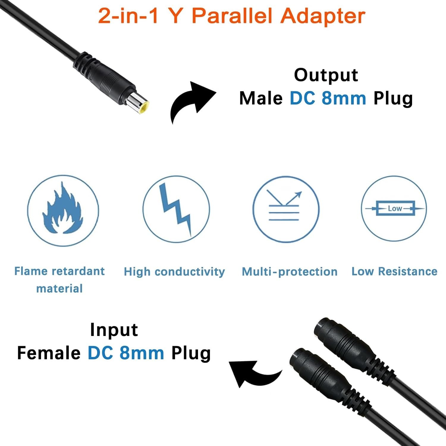 2-in-1 DC8mm Y Branch Parallel Adapter Cable for Solar Panels & Jackery