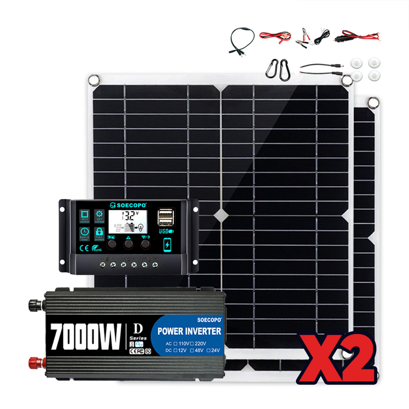 Complete 7000W Off-Grid Solar Kit 7000W Inverter 2pcs 300W Solar Panels 110V US