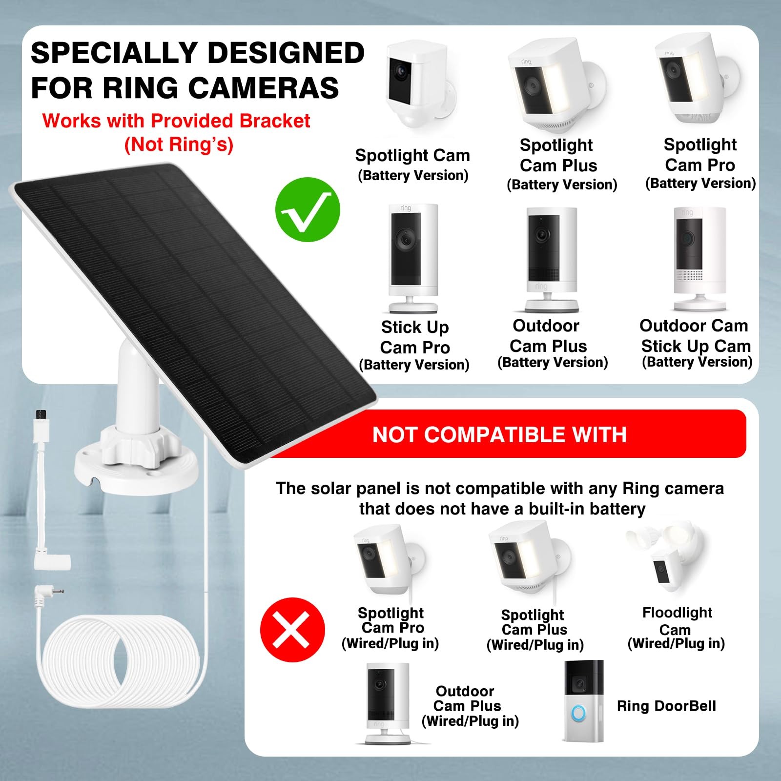 Solar Panel for Ring Camera Compatible with Ring Spotlight Cam Battery/Plus/P…