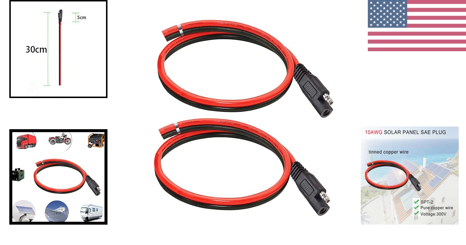 10AWG SAE Connector, Solar Panel Extension Cable with 1FT Quick Connector for…