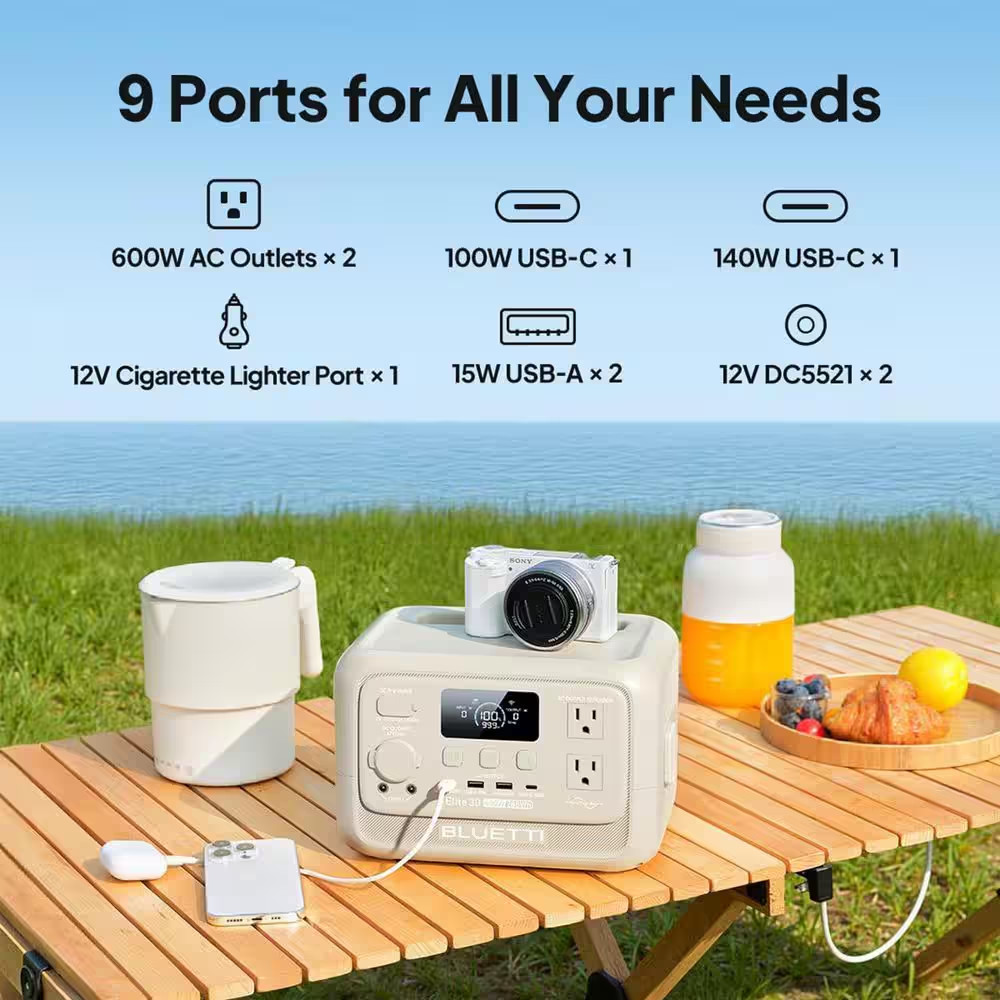 600W Continuous/1500W Peak Output 288Wh Portable Power Station, Push Button Star