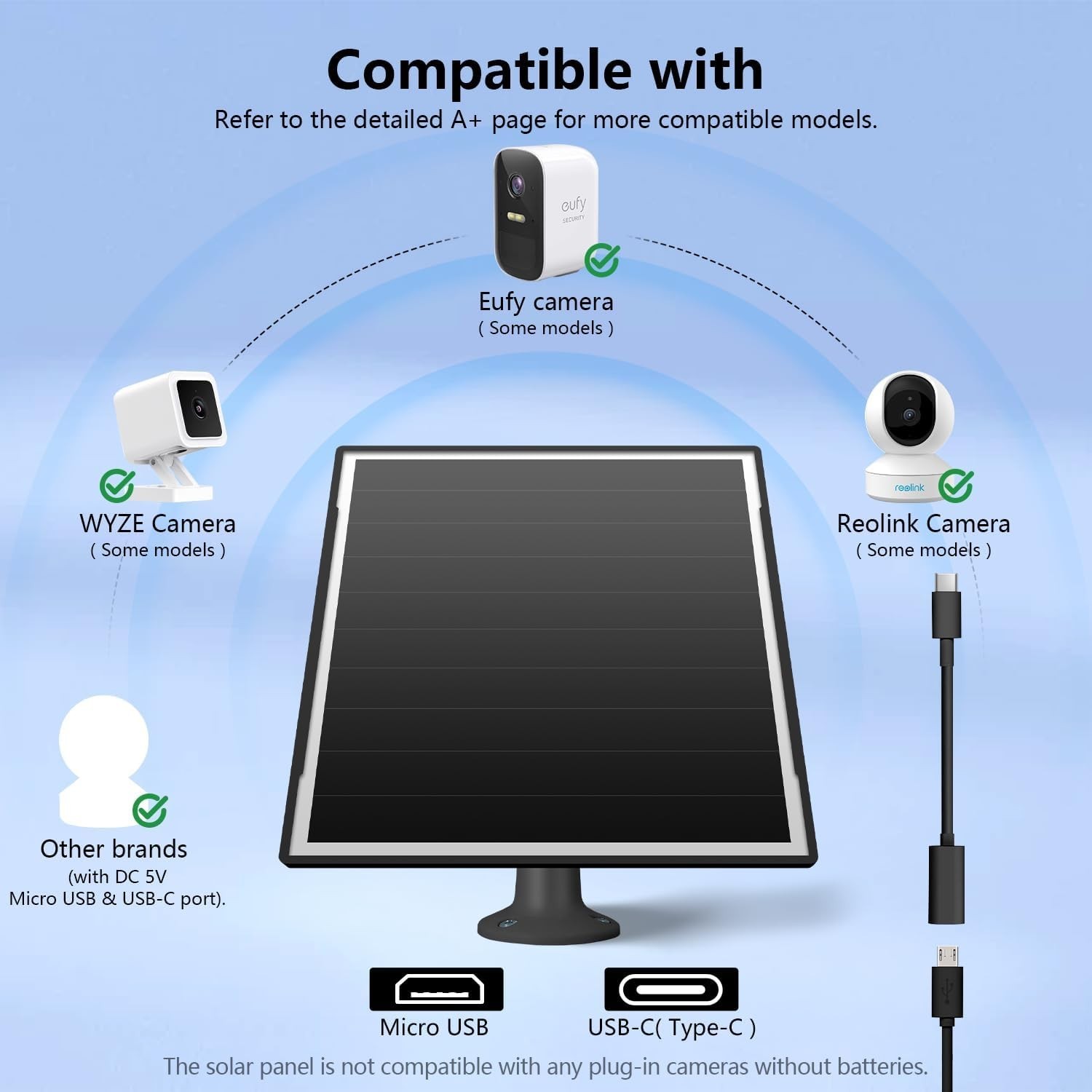 8W Solar Panel for Outdoor Security Camera, 5V Micro USB and USB – C Solar Pa…