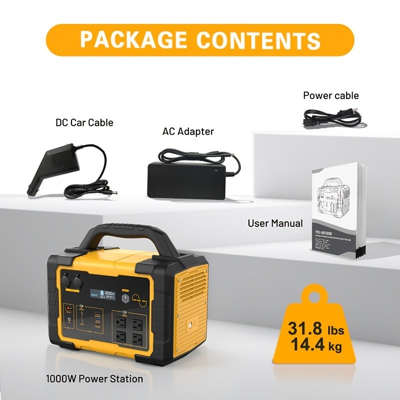 1000W 1024Wh LiFePO4 Solar Power Station Camping Emergency Backup Generator