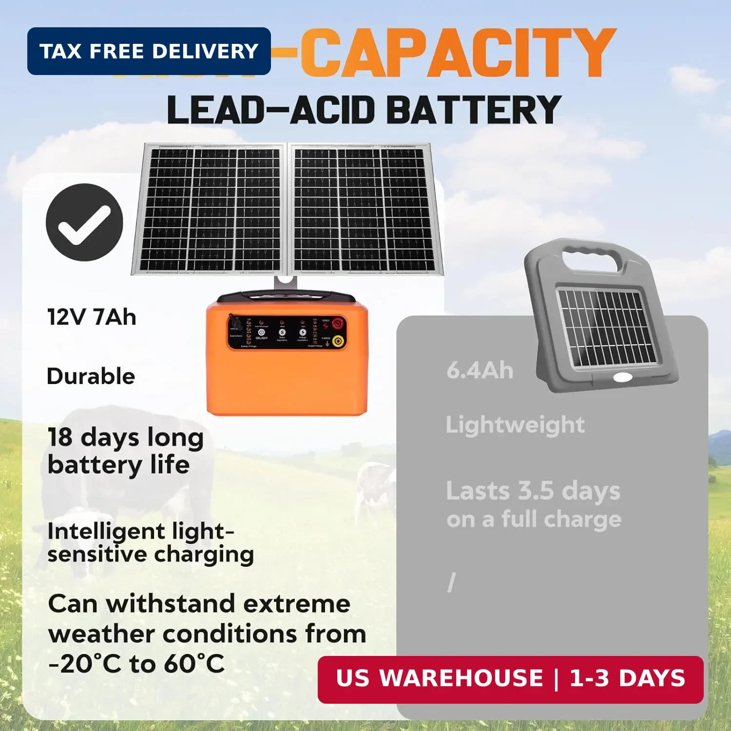 24 Hour Solar Electric Fence Charger, 30 Miles Solar Fence Energizer, 6-12KV Adj
