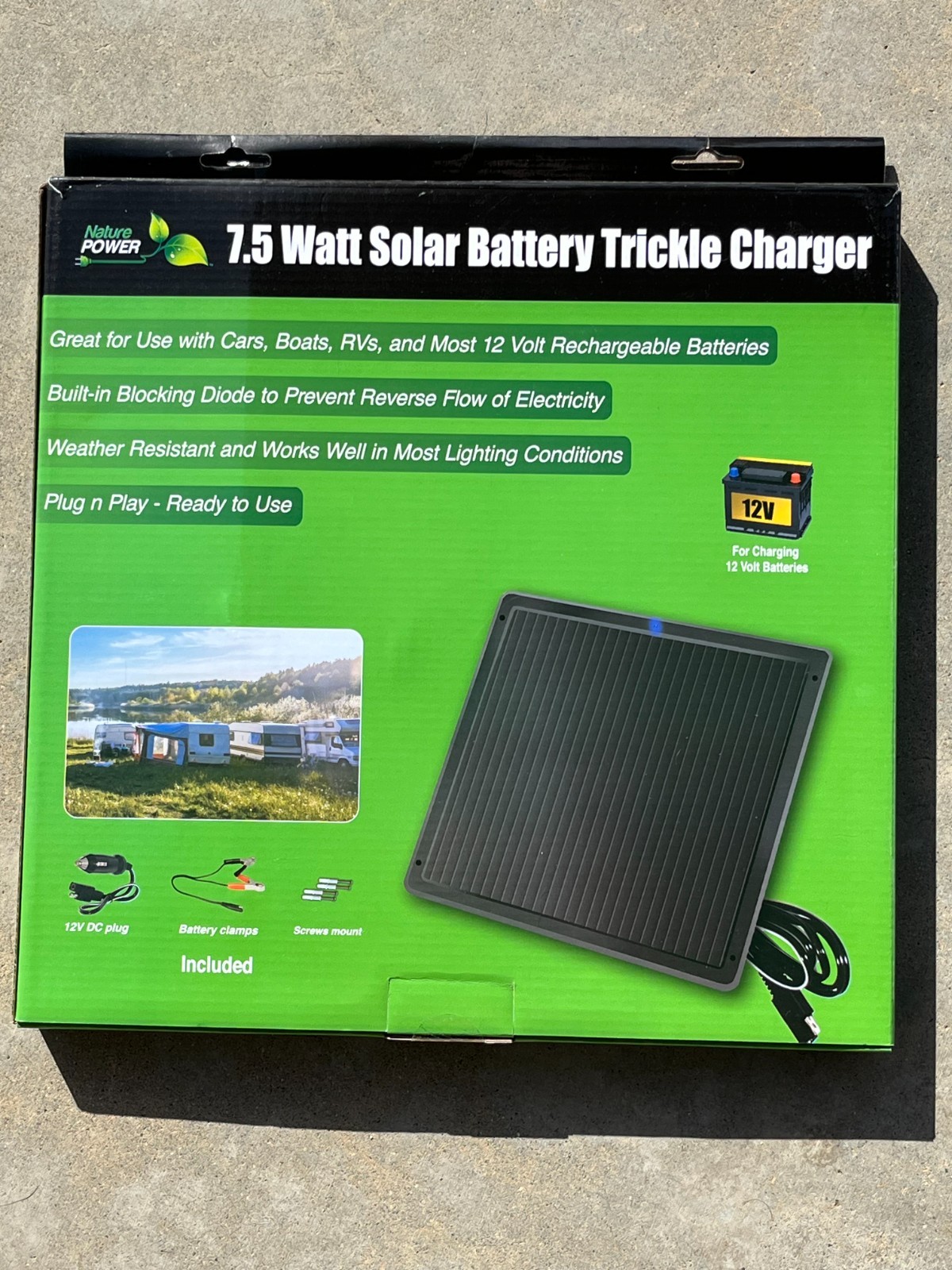 7.5-Watt Portable Waterproof Amorphous Solar Panel with connections