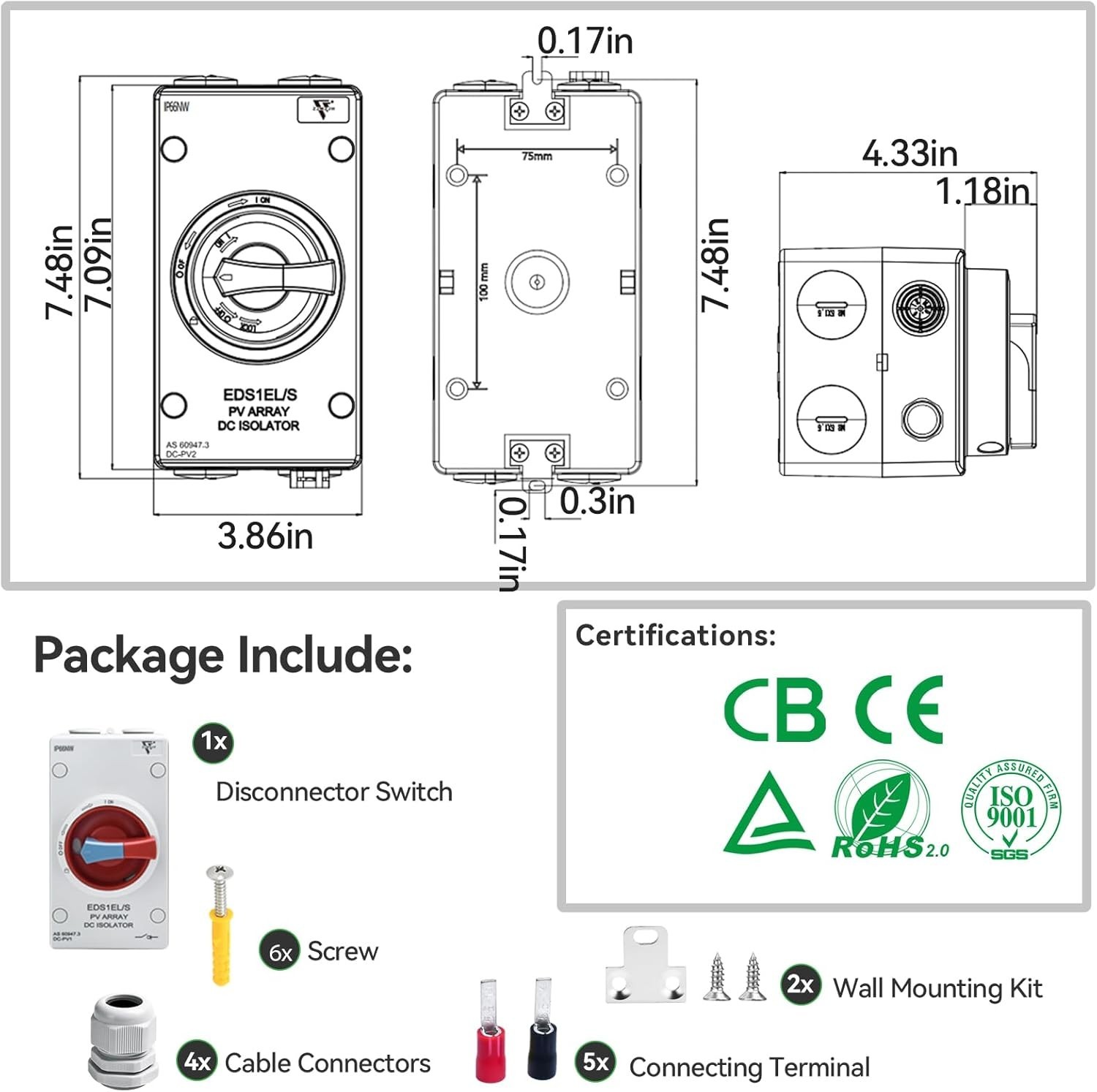 Solar Disconnect Switch 4-Pole DC 1500V 32A Isolator Solar Switch with Enclosure