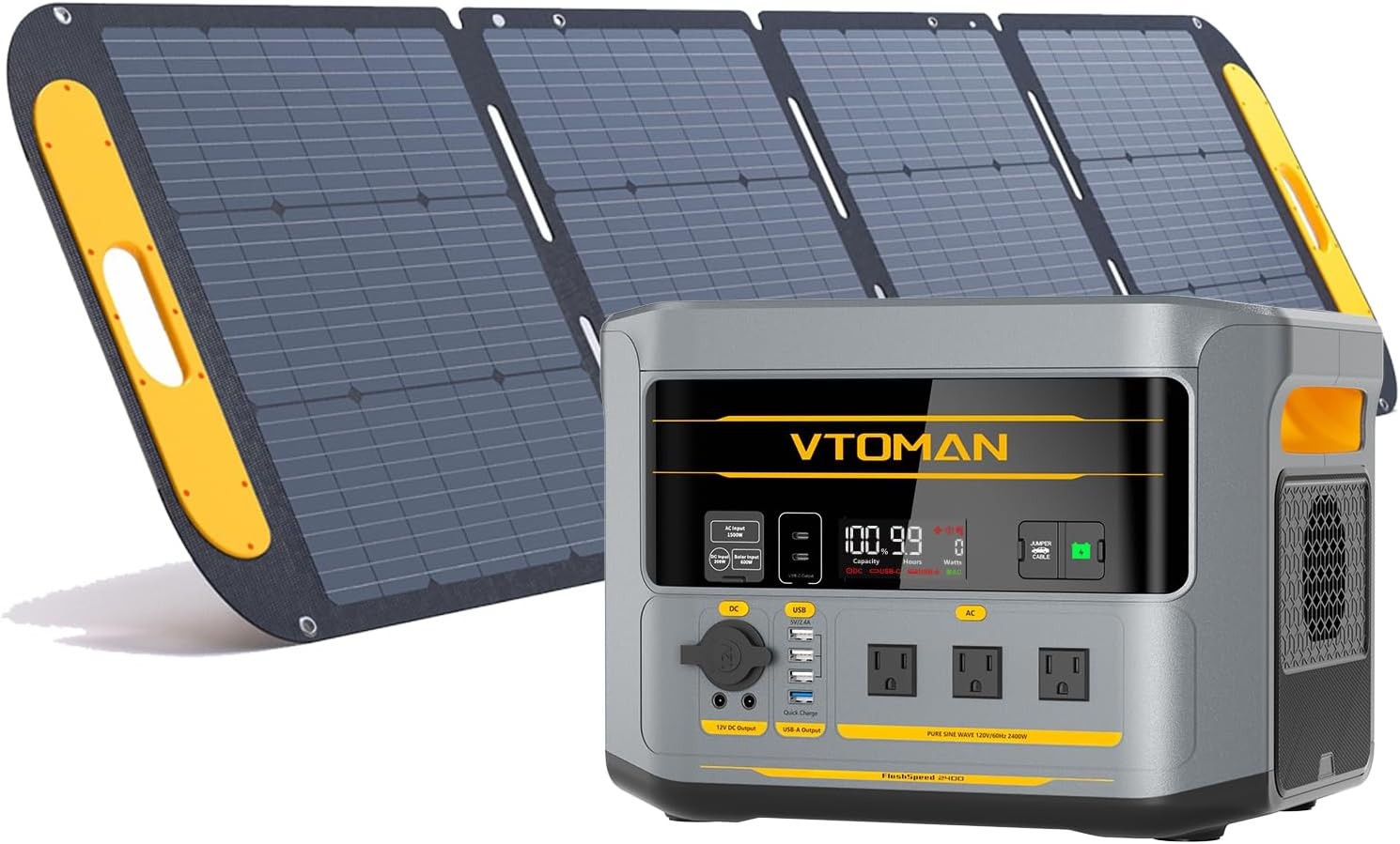 VTOMAN FlashSpeed 2400 Portable Power Station 1408Wh (LFP) & 200WPro solar panel