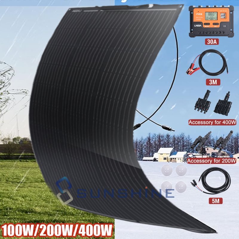 400W 18V Flexible Solar Panel Mono Portable Power Camping Home RV Battery Charge