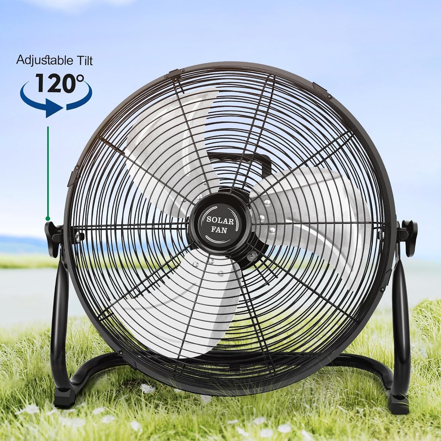 18” Solar Powered Fan W/ 30W Solar Panel Portable Solar Outdoor Floor Fan