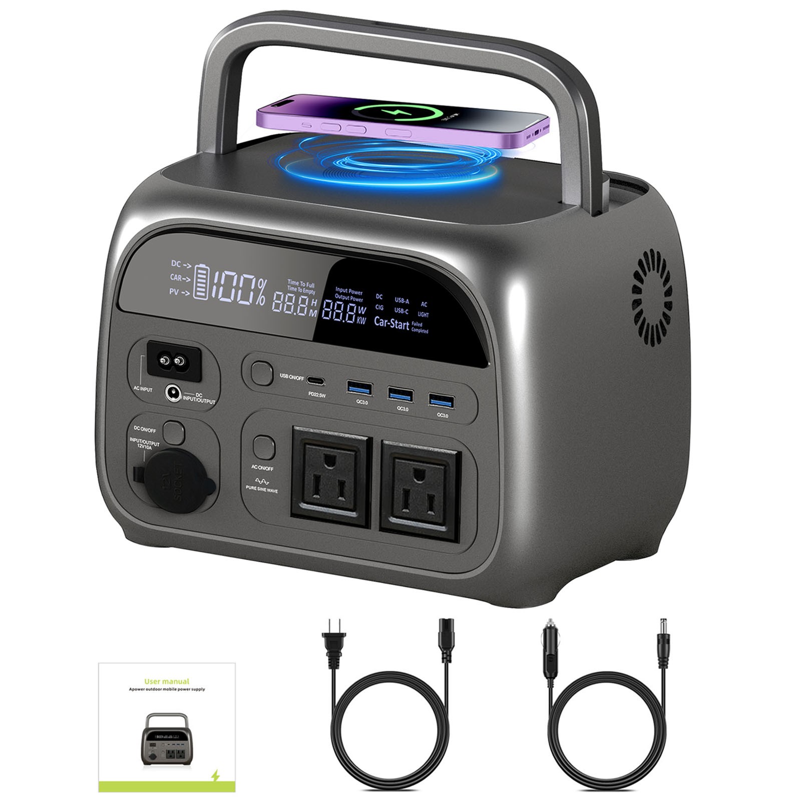 2400W/1800W/1600/500W Portable Power Station Solar Generator LiFePo4 Battery