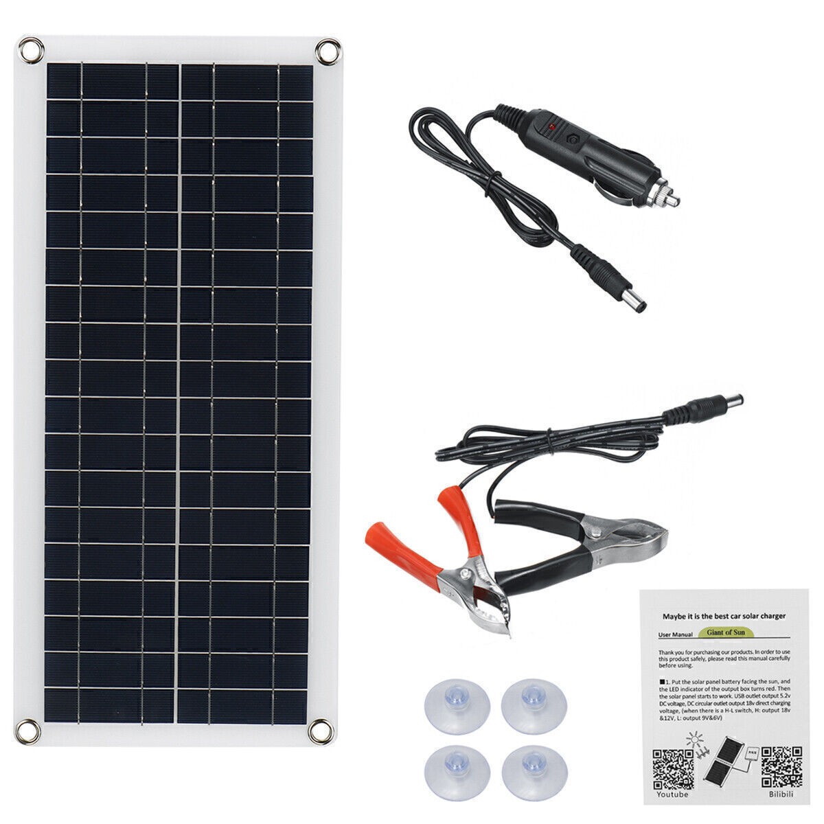 12V 30W Portable Solar Panel Mono Caravan Camping Home Battery Charge 30 Watt