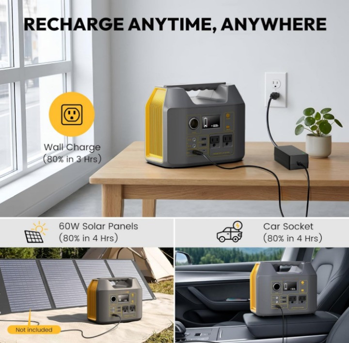 Estación de Energía Portátil 300W 296Wh con 2 AC Onda Pura para Emergencias