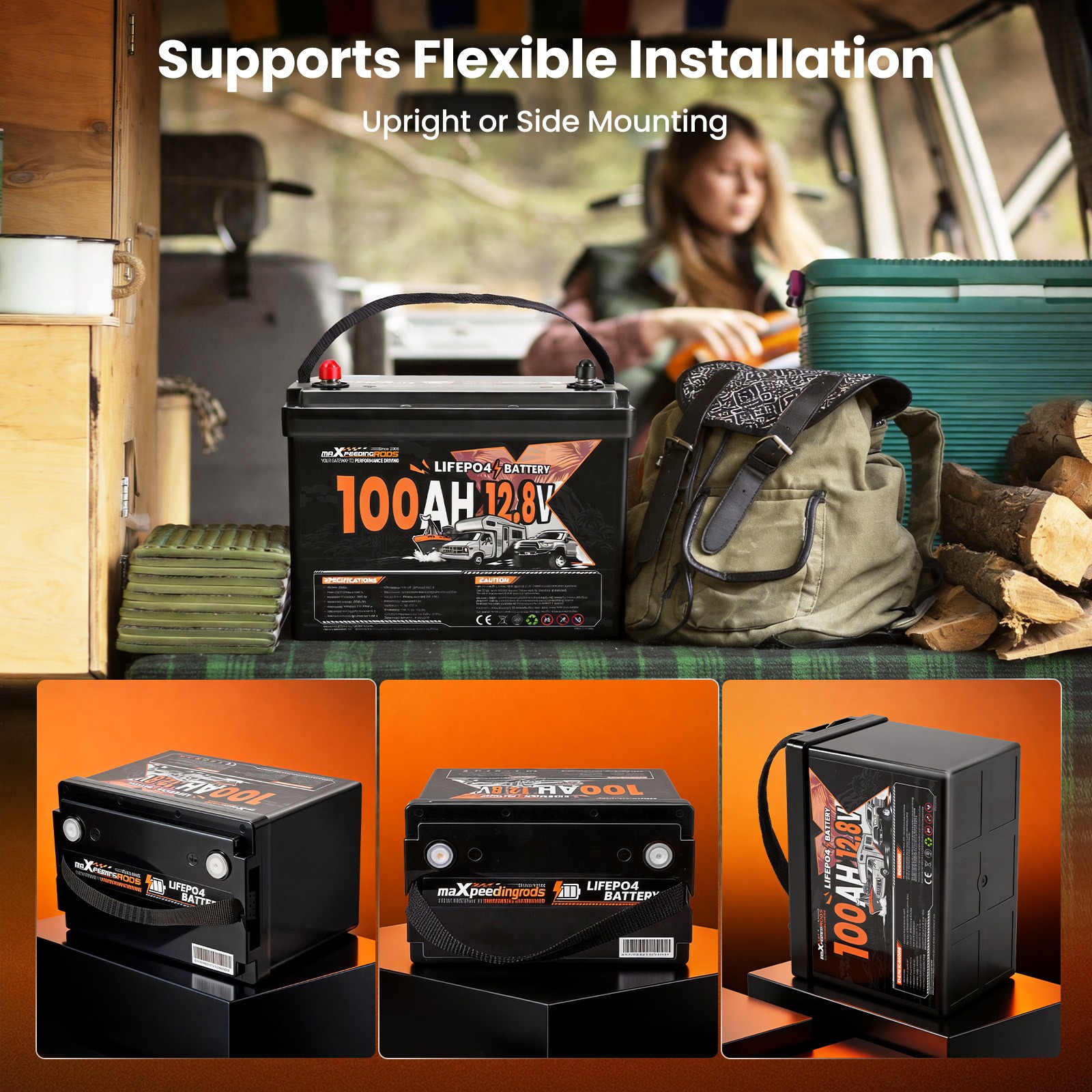 12V 100Ah Deep Cycle Lithium Battery for Boat RV Low Temperature Protection