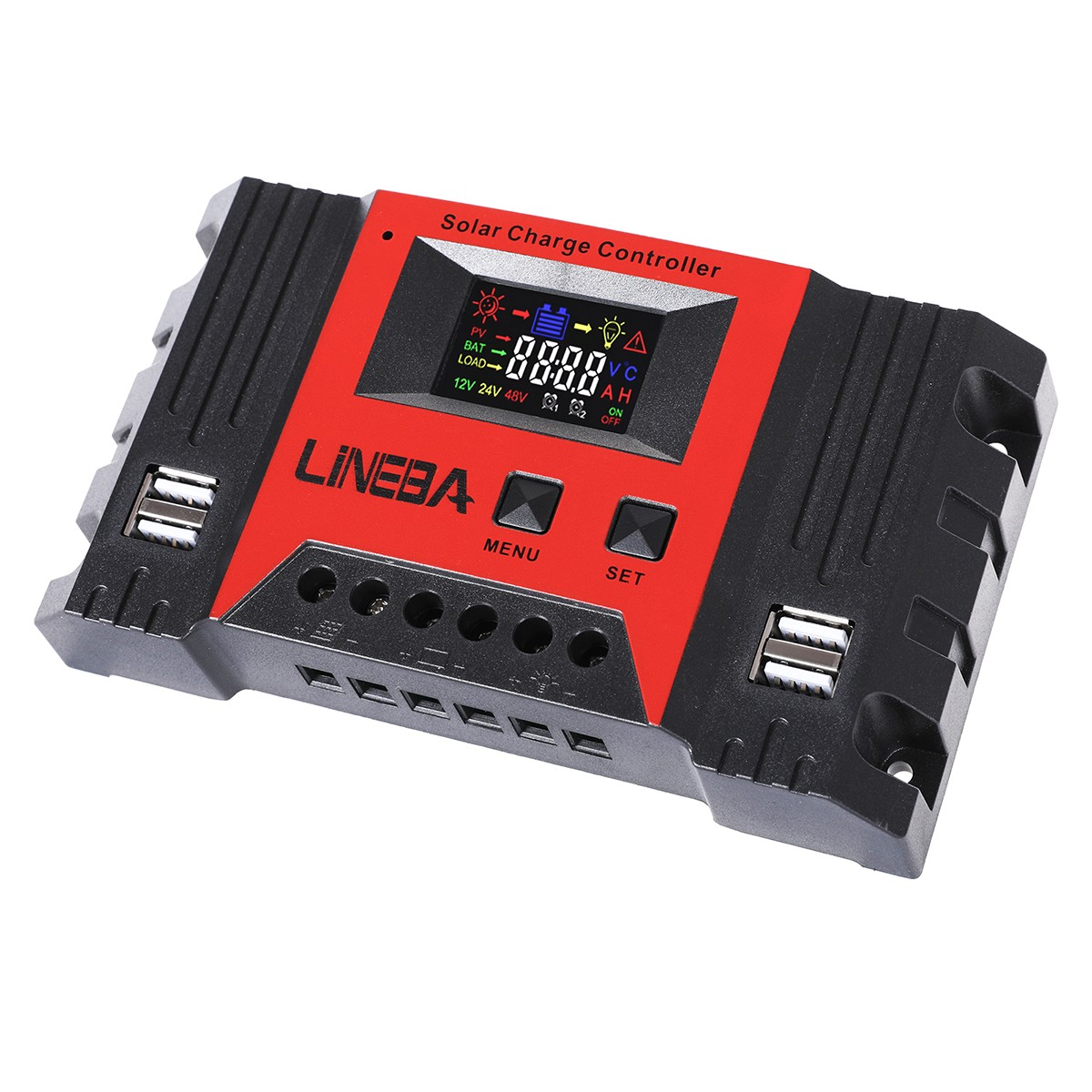 30A Solar Charge Controller PWM Regulator for 12V 24V Auto with 4 USB Ports LCD