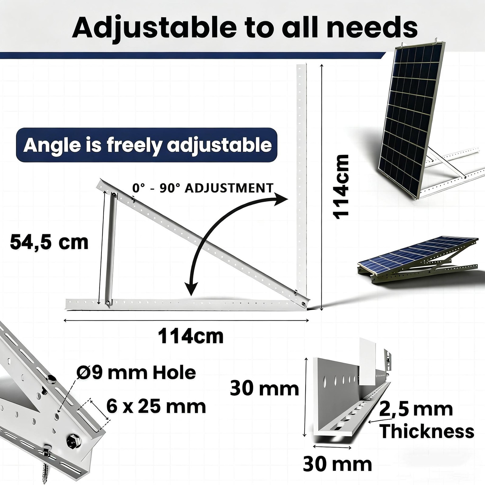 PFCTART 2 Set 45 inch Solar Panel Mount Brackets Adjustable Tilt Mount Brackets