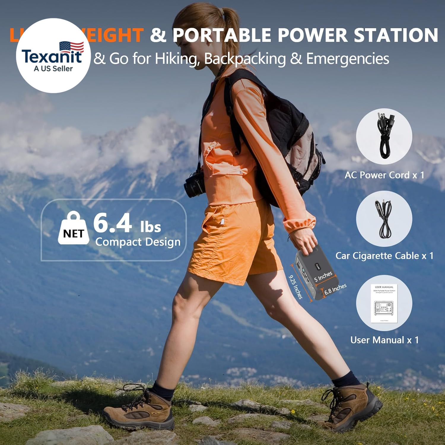 Portable Power Station 300W (Peak 600W) Upgraded, 256Wh Lifepo4 Battery Bank Sol